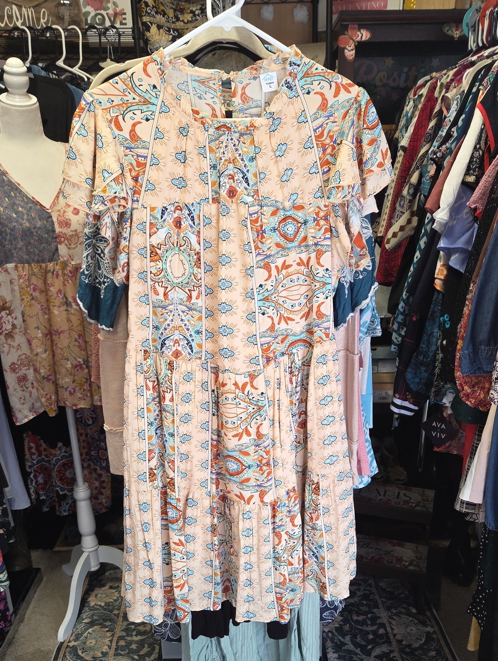 IFFEI Peach Paisley Floral Dress